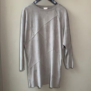JOH Faux Suede Grey Long Sleeve Tunic Dress Small